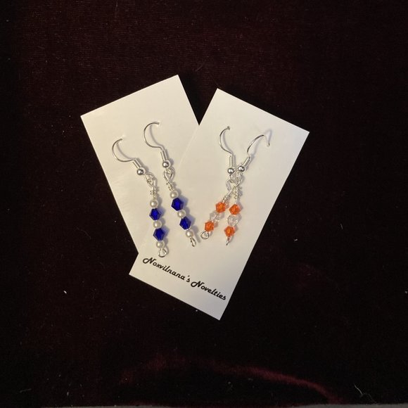 Orange and Clear Crystal Earrings & Blue Crystals and pearl Earrings - Picture 1 of 4